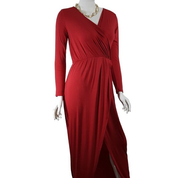 MICHAEL STARS  LONG-SLEEVED RED WRAP DRESS SZ SMALL - Picture 2 of 7